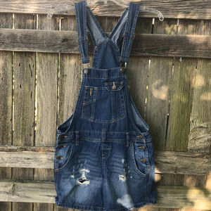 Lei Distressed Denim Shortalls Bib Overalls ~ A507